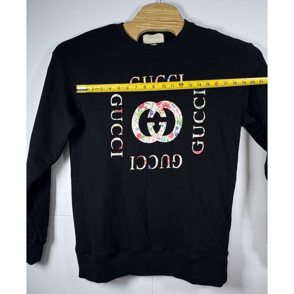 Gucci‎ Men's Sweatshirt Black Floral Logo Crewneck Black Cotton Sz "Lg" - Picture 9 of 9